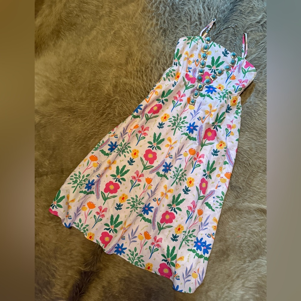 Colorful Floral Midi Sundress – Size Medium (Gently Used)